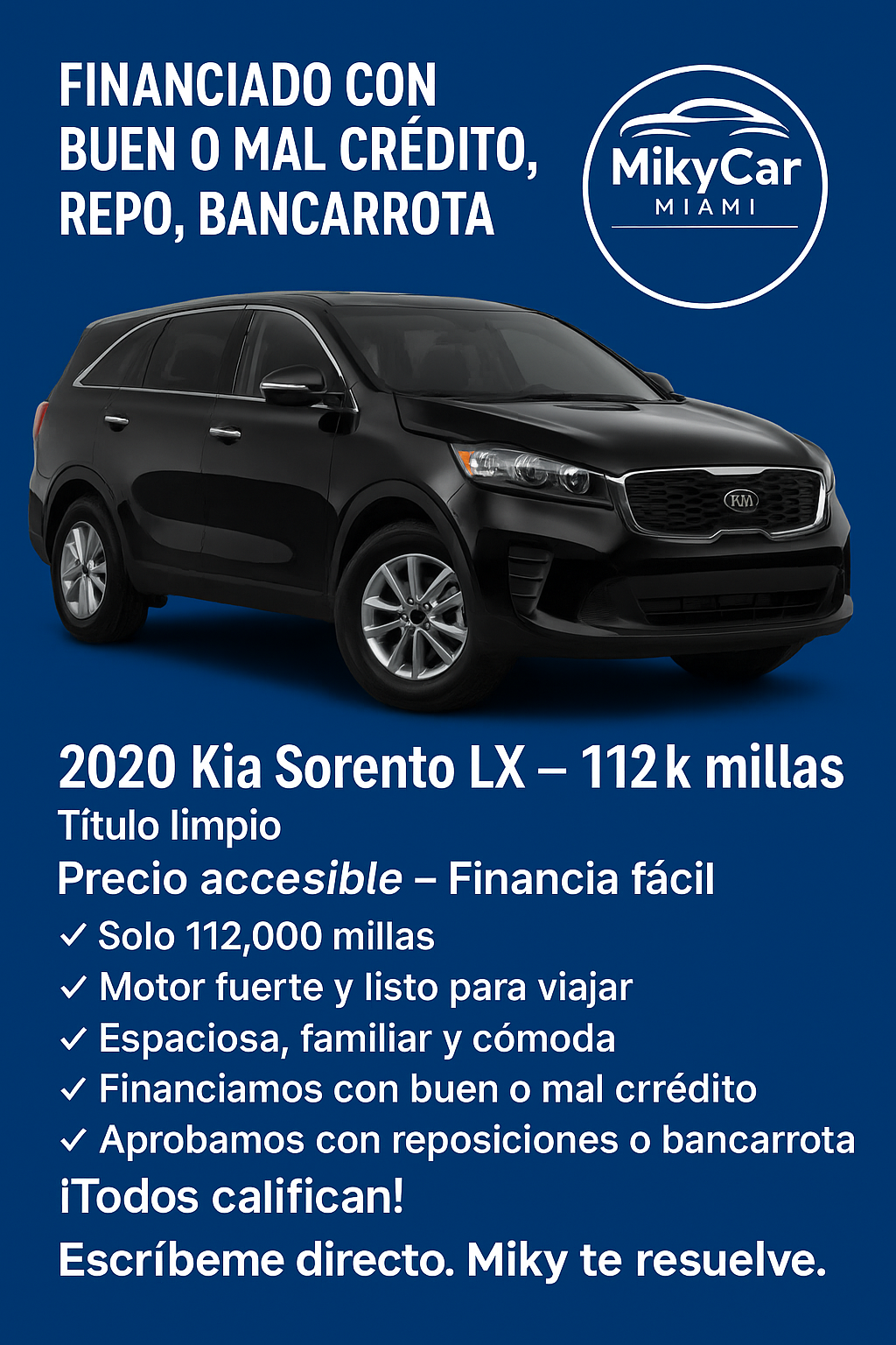 🚙 2020 Kia Sorento LX – 112k millas Con buen o mal crédito